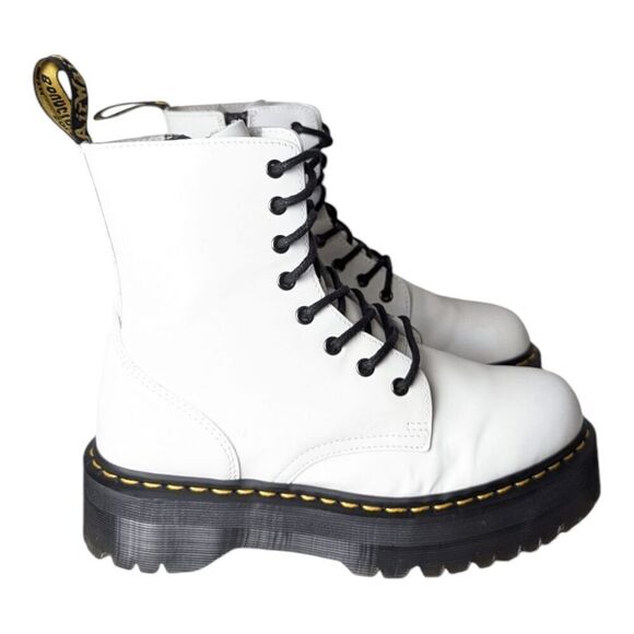 DR. MARTENS Jadon White Smooth Leather Combat Boot Size M9/W10 - Picture 3 of 13